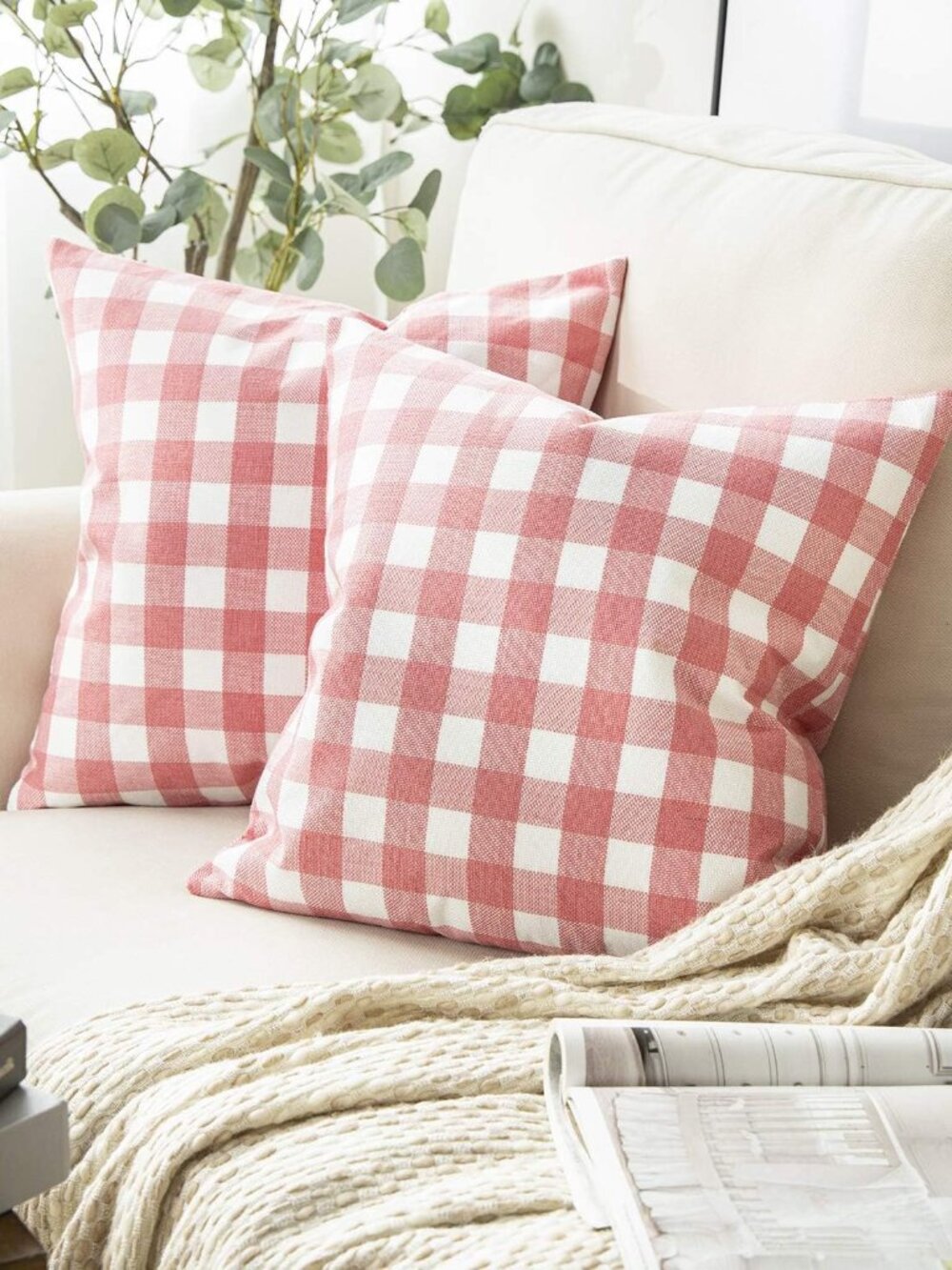 Set of 4 Gingham Throw Pillow Covers – 20x20"